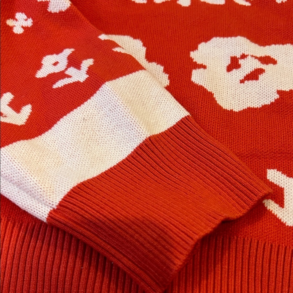 Floral Orange-Red Women's Sweater - Picture 6 of 9